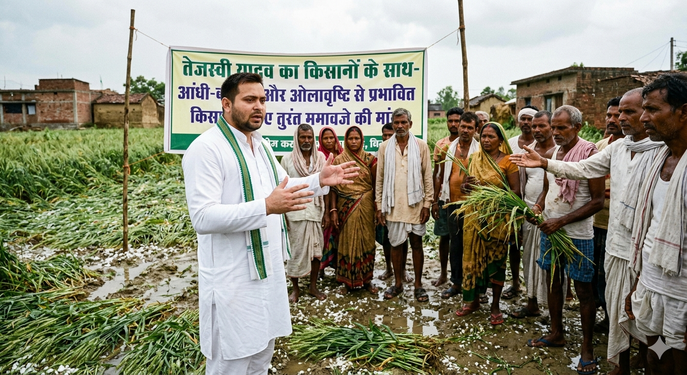 तेजस्वी यादव ने आंधी-बारिश और ओलावृष्टि से प्रभावित किसानों के लिए तुरंत मुआवजे की मांग की