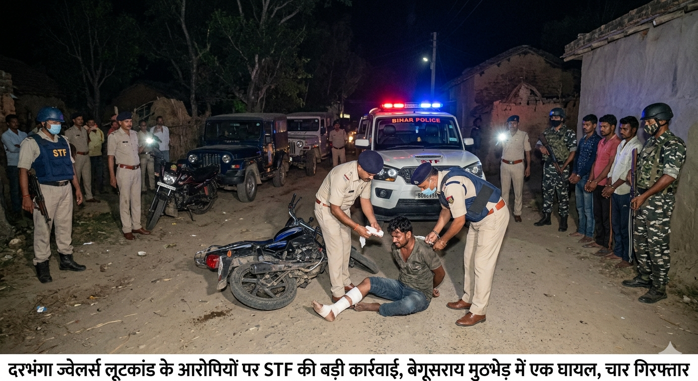 दरभंगा ज्वेलर्स लूटकांड के आरोपियों पर STF की बड़ी कार्रवाई, बेगूसराय मुठभेड़ में एक घायल, चार गिरफ्तार