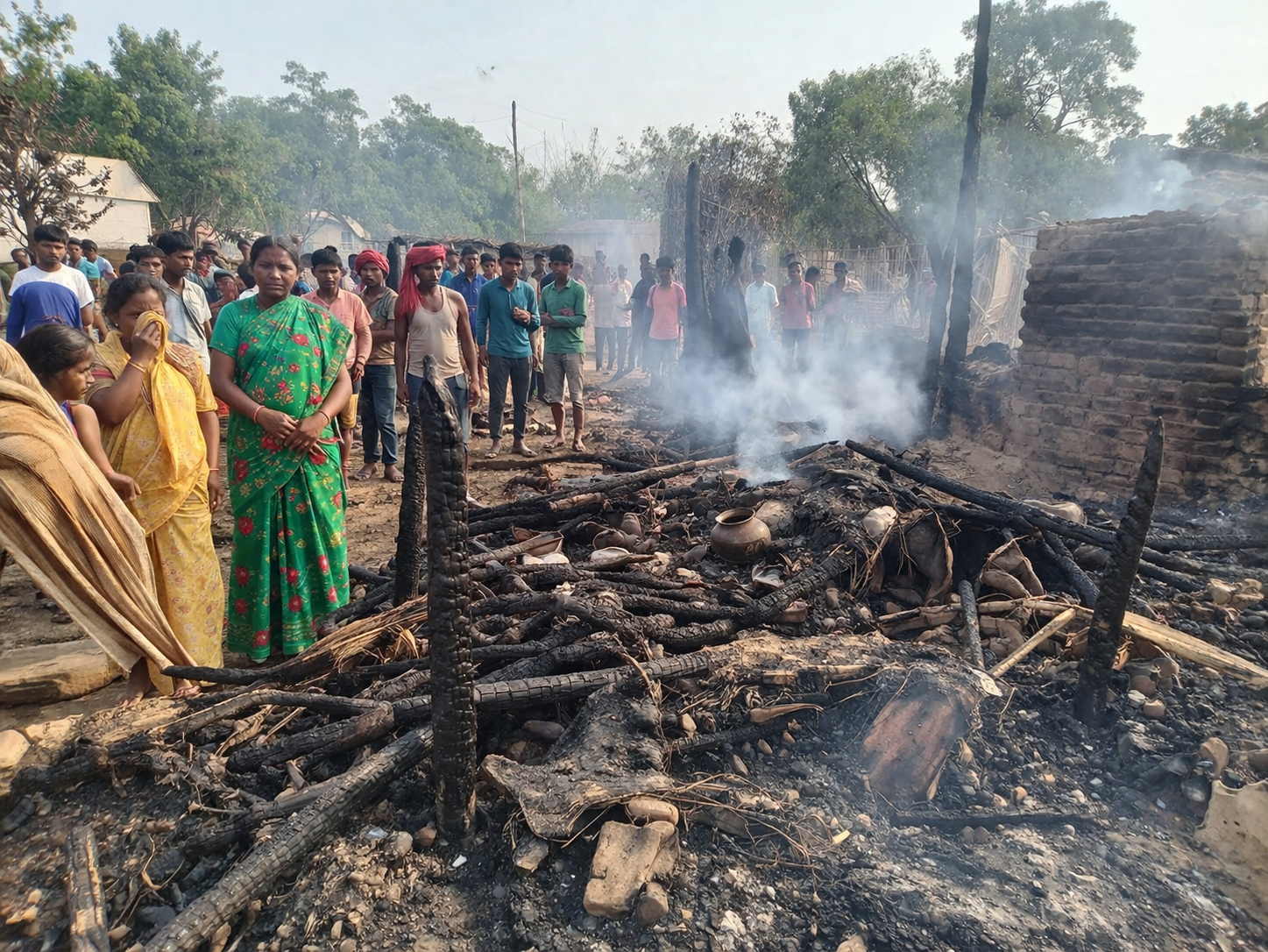 कमलाकुंड के बाबू टोला में भीषण आग, पांच घर जलकर राख