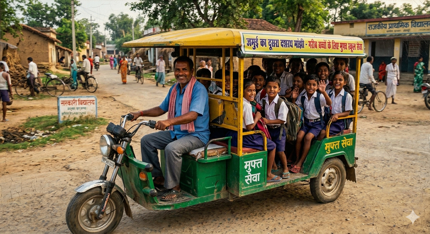 जमुई के ‘दूसरे दशरथ मांझी’! कर्ज लेकर खरीदा ई-रिक्शा, रोज 80 गरीब बच्चों को मुफ्त पहुंचाते हैं स्कूल