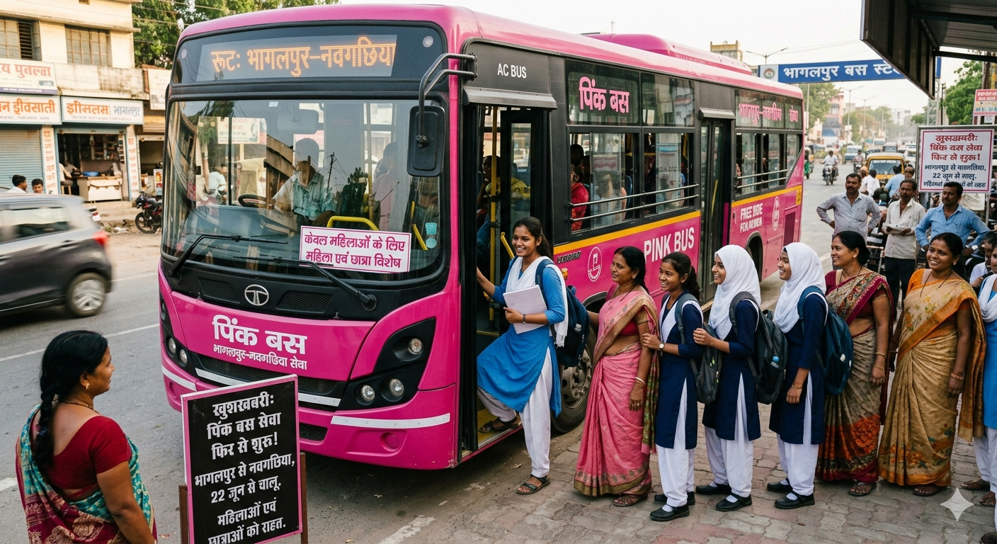 भागलपुर-नवगछिया रूट पर फिर दौड़ेगी पिंक बस, 22 जून से महिलाओं और छात्राओं को मिल सकती है बड़ी राहत