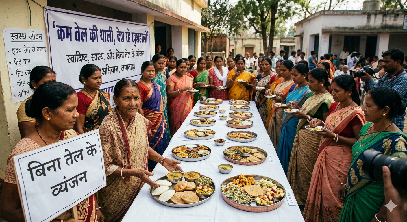 जामताड़ा में ‘कम तेल की थाली, देश रहे खुशहाली’ अभियान, महिलाओं ने बिना तेल के व्यंजन बनाकर दिया स्वस्थ जीवन का संदेश