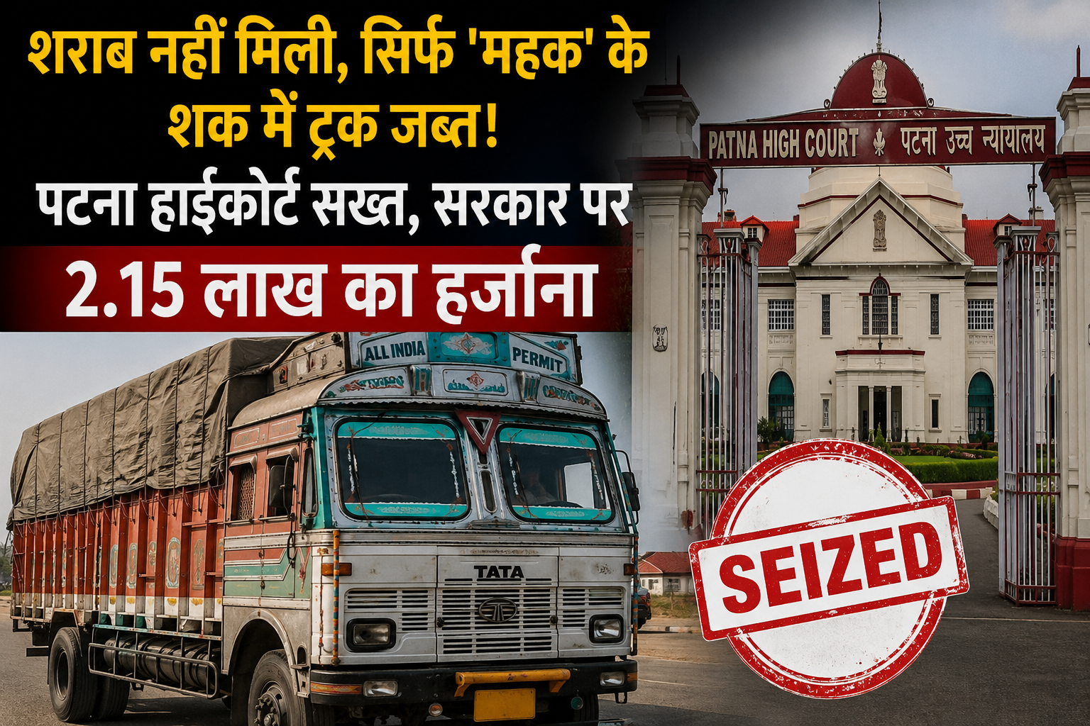 “शराब नहीं मिली, सिर्फ ‘महक’ के शक में ट्रक जब्त! पटना हाईकोर्ट सख्त, सरकार पर 2.15 लाख का हर्जाना”