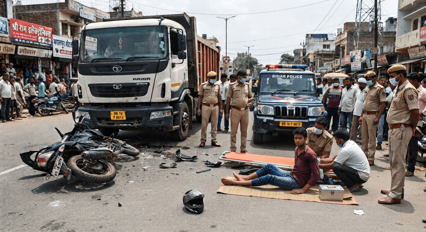 भागलपुर में तेज रफ्तार बाइक ट्रक से टकराई, तीन लोग घायल; पुलिस मौके पर, राहत-बचाव जारी