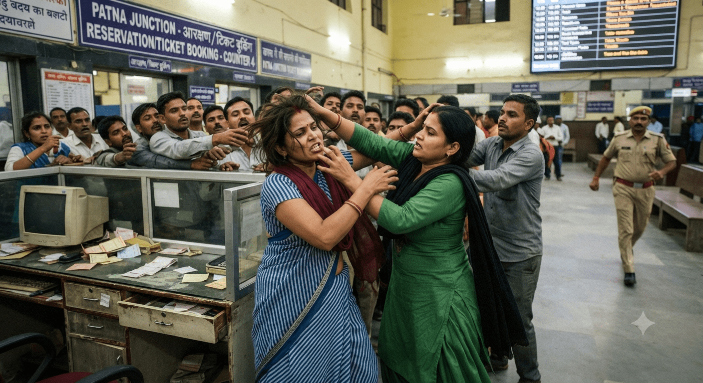 पटना जंक्शन के टिकट काउंटर पर हाई-वोल्टेज ड्रामा, दो महिला बुकिंग क्लर्कों में मारपीट; दांत और नाखून से किया हमला