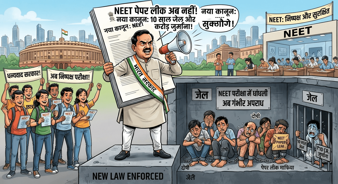 NEET पेपर लीक पर सरकार का बड़ा बयान, नया कानून लागू; दोषियों को 10 साल की जेल और ₹10 करोड़ तक जुर्माने का प्रावधान