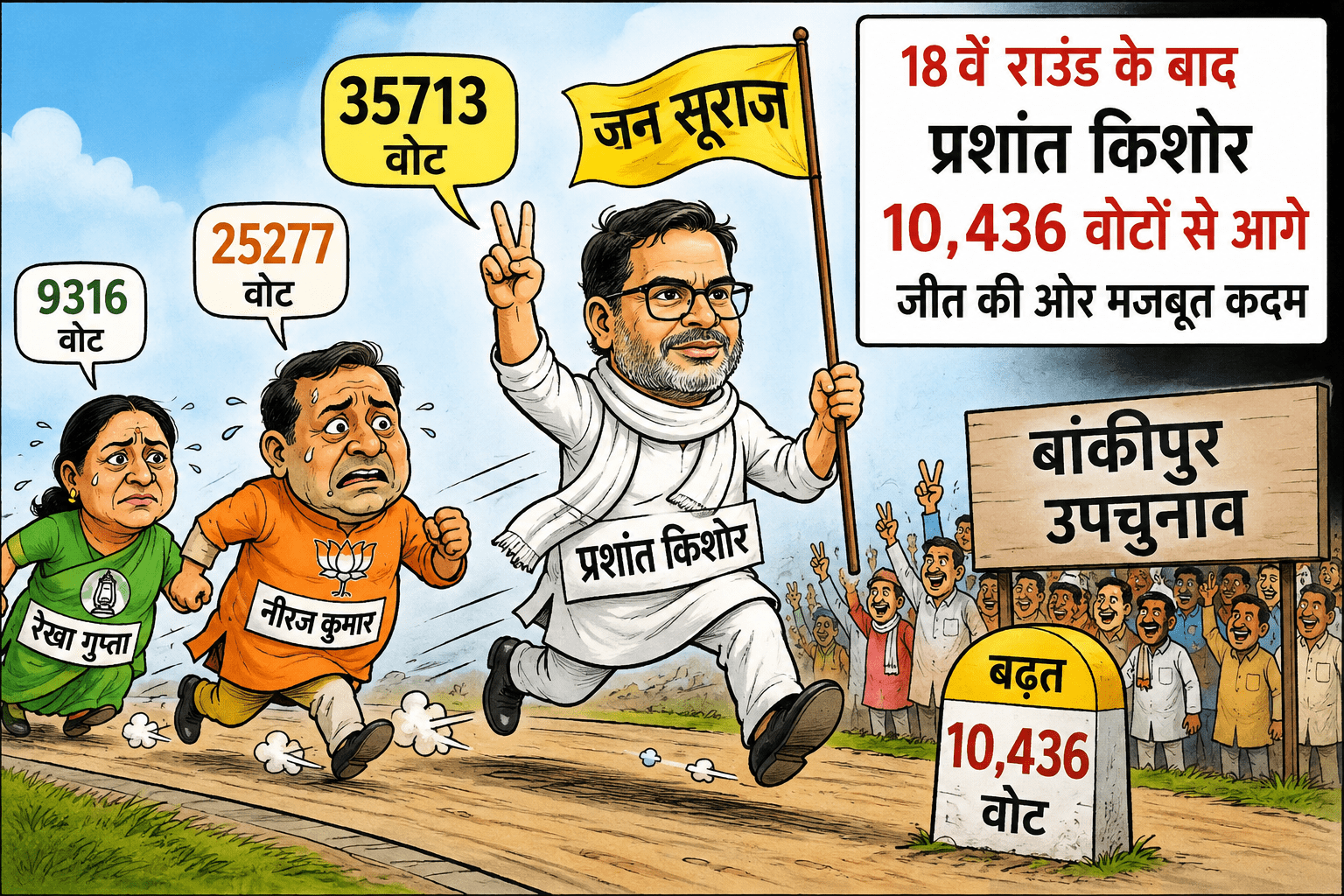 बांकीपुर उपचुनाव: 18वें राउंड के बाद प्रशांत किशोर 10,436 वोटों से आगे, जीत की ओर मजबूत कदम