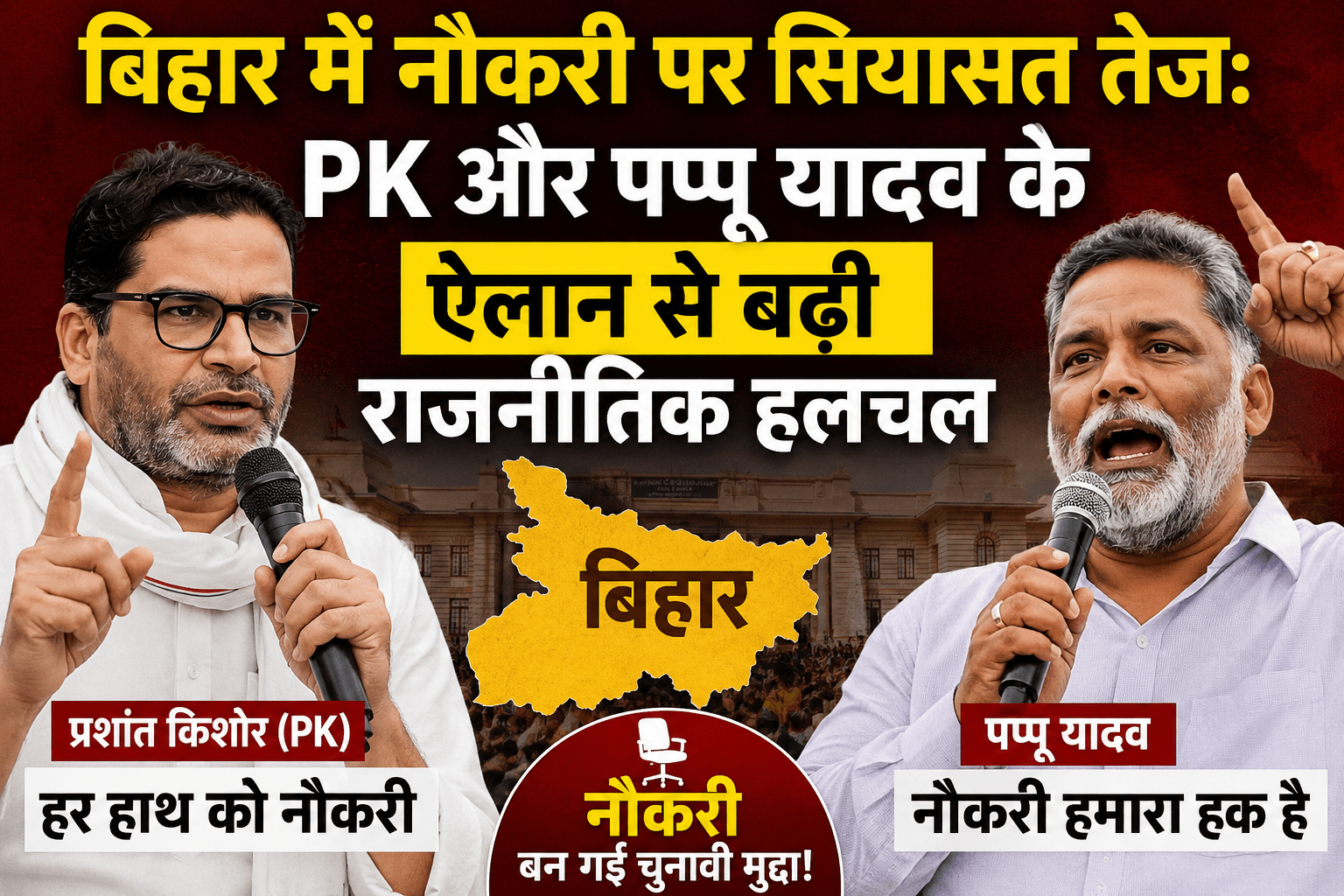 बिहार में नौकरी पर सियासत तेज: PK और पप्पू यादव के ऐलान से बढ़ी राजनीतिक हलचल