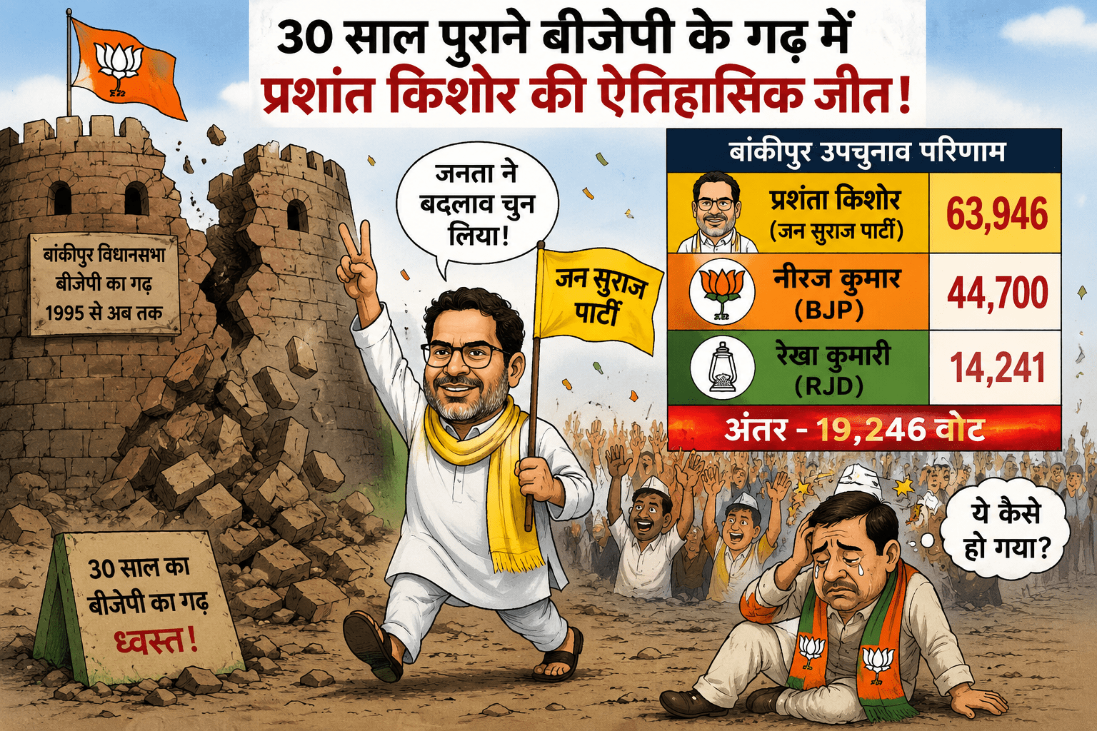 30 साल पुराने बीजेपी के गढ़ में प्रशांत किशोर की ऐतिहासिक जीत, बांकीपुर उपचुनाव में 19,246 वोटों से दर्ज की बड़ी जीत