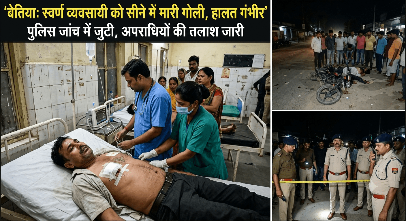 बेतिया में स्वर्ण व्यवसायी को मारी गोली, सीने में लगी गोली; हालत गंभीर, अपराधियों की तलाश में जुटी पुलिस