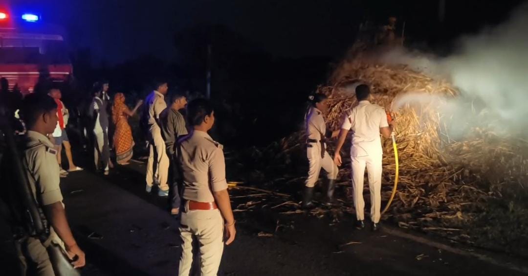 नाथनगर में चारे के ढेर में लगी भीषण आग, दमकल ने एक घंटे की मशक्कत के बाद पाया काबू