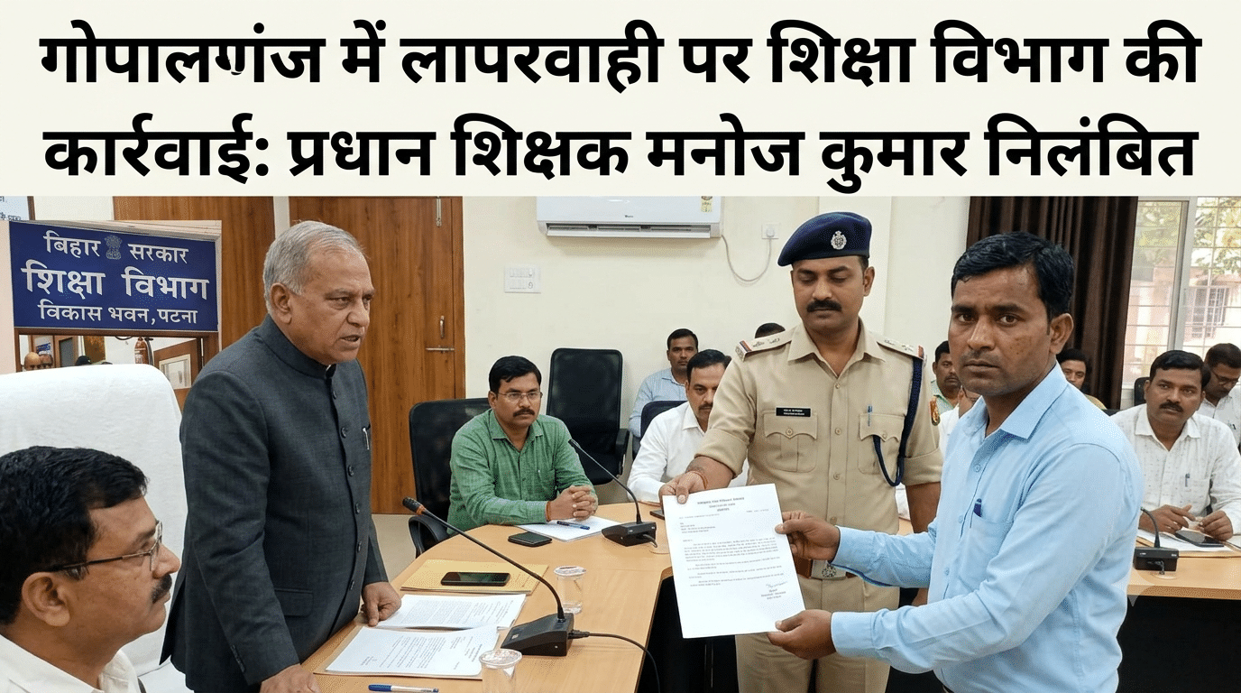 गोपालगंज में लापरवाही पर शिक्षा विभाग की कार्रवाई, प्रधान शिक्षक मनोज कुमार निलंबित