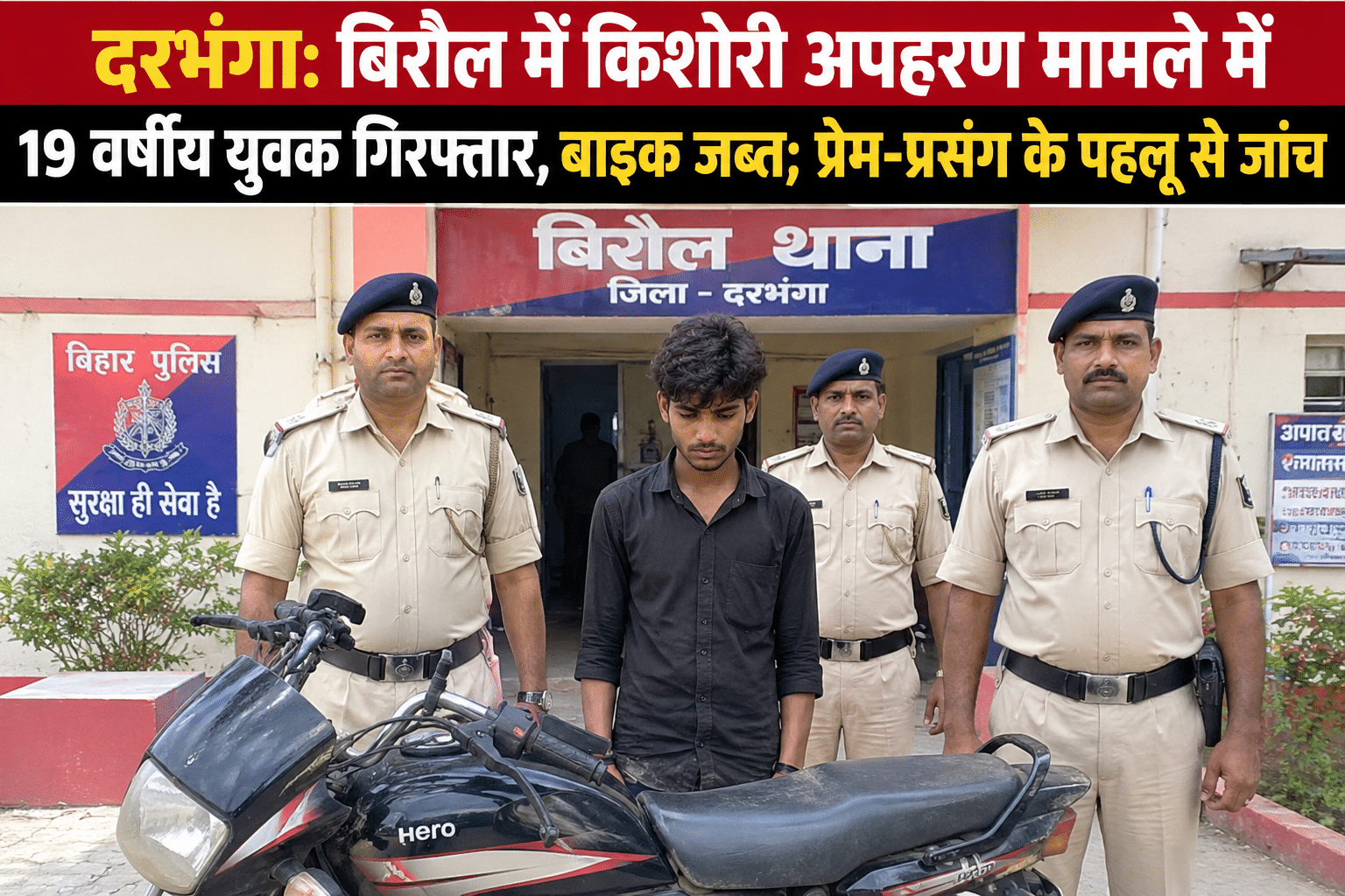 दरभंगा: बिरौल में किशोरी अपहरण मामले में 19 वर्षीय युवक गिरफ्तार, बाइक जब्त; प्रेम-प्रसंग के पहलू से जांच