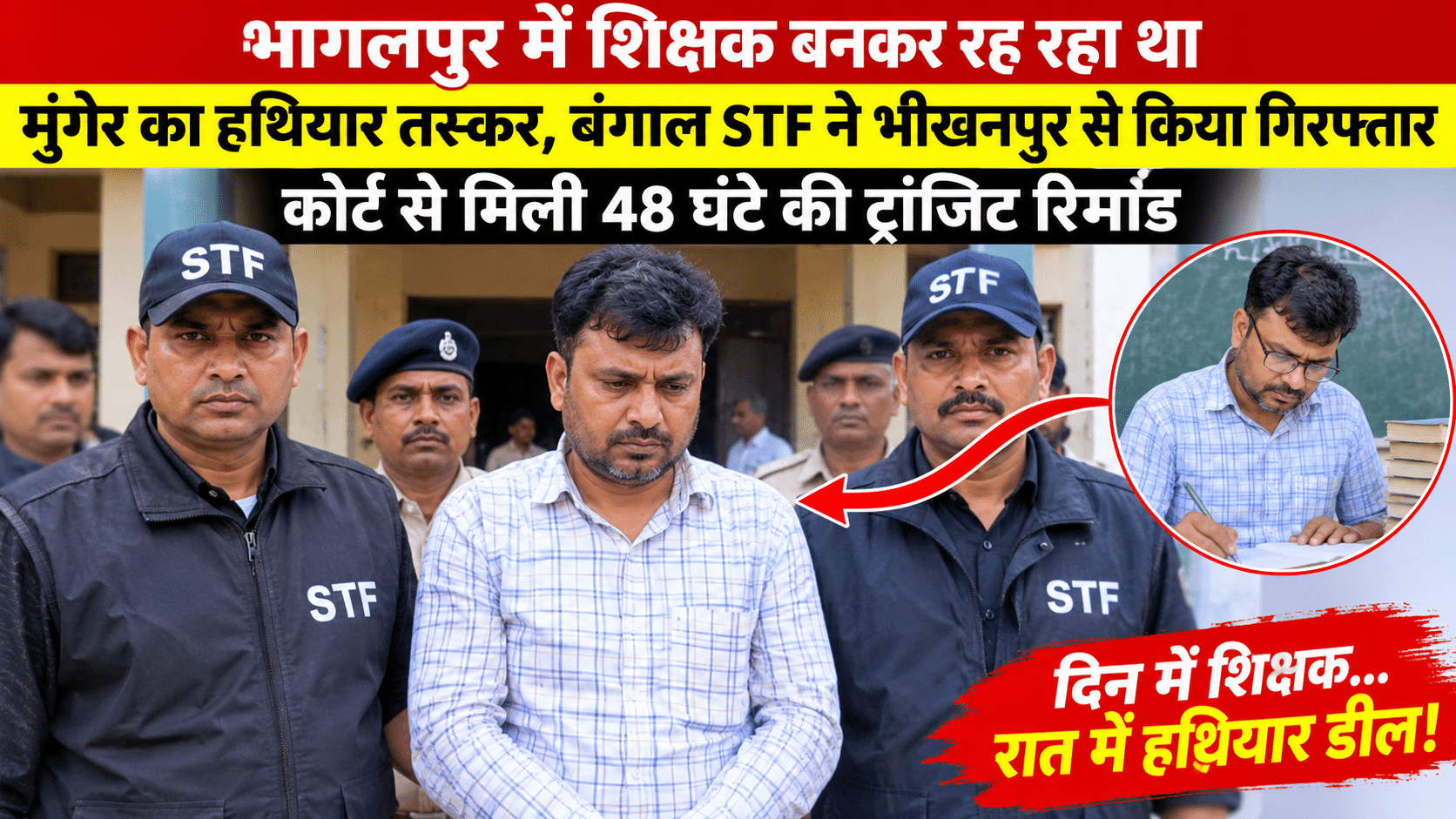 भागलपुर में शिक्षक बनकर रह रहा था मुंगेर का हथियार तस्कर, बंगाल STF ने भीखनपुर से किया गिरफ्तार; कोर्ट से मिली 48 घंटे की ट्रांजिट रिमांड
